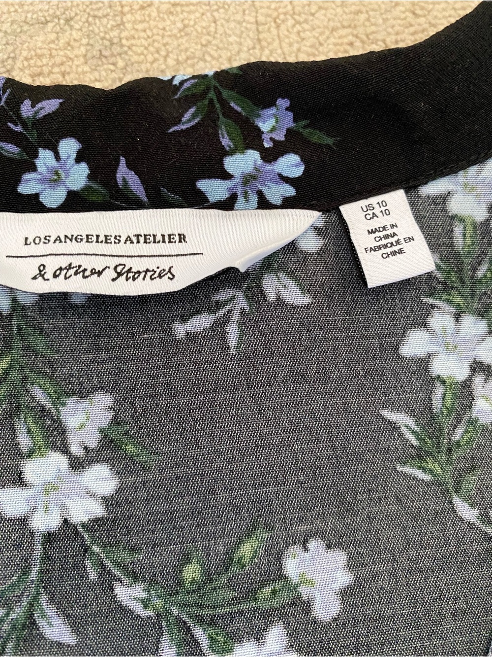 & Other Stories Paris Atelier Floral Maxi Dress 10 Black Blue Button Collar - Picture 12 of 16